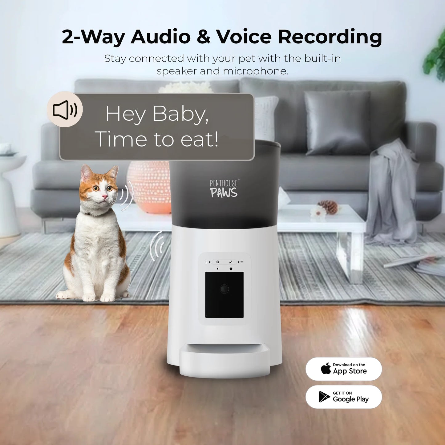 Smart HD Automatic Pet Feeder, 6L Dry Food Capacity, 1080P Camera, 2-Way Audio, Scheduled Meals, Backup Power, Easy to Clean, Anti-Jam Design for Cat and Dog, White